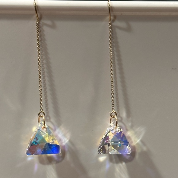 172. Gold Filled Trillion Austrian Crystal Threader Earrings ONE Pair pick color - Picture 3 of 6